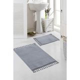 Mikasso Vl Yıkanabilir Premium Ponpon Saçaklı Kaymaz Taban Post Peluş Banyo Paspası 2'li Takım Gri Polyester - Çok Renkli
