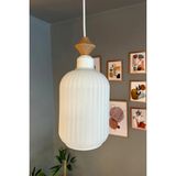 Mikasso Wingmn Beyaz Cam Tekli Avize Ahşap Q Başlık Retro Sarkıt Lamba Restoran Salon Aydınlatma Cam 1 E27 B - Çok Renkli