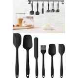 Mikasso Yanmaz Yapışmaz Silikon Kaşık Bıçak Spatula Yumurta Fırçası 6'lı Set Silikon Siyah