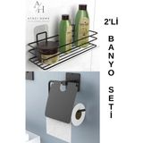 Mikasso Yapışkanlı 2li Banyo Düzenleyici Banyo Aksesuarı Banyo Rafı Kapaklı Tuvalet Kağıdı Tutacağı Metal Si - Çok Renkli