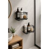 Mikasso Yapışkanlı 2'li Banyo Düzenleyici Şampuanlık Sabunluk Yapışkanlı Banyo Rafı Siyah CP316 Metal Siyah - Çok Renkli