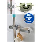 Mikasso Yapışkanlı Çok Amaçlı Kancalar Duvara Monte Paspas Organizatör Tutucu Raf Fırça Süpürge Askısı Banyo - Çok Renkli