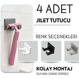 Mikasso Yapışkanlı Jilet Tutucu 4’lü – Banyo ve Duş Için Duvar Askısı, Düzenleyici Askı Gri