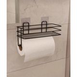 Mikasso Yapışkanlı Raflı Kağıt Havluluk Peçetelik Havlu Kapıtlık Banyo Mutfak Düzenleyici Raf Siyah Metal