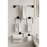 Mikasso Yapışkanlı Siyah Banyo Aksesuar Seti 5’li Metal Havluluk Tuvalet Kağıtlığı Peçetelik Havlu Askılığı - Çok Renkli