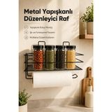 Mikasso Yapışkanlı Siyah Metal Mutfak Rafı ve Kağıt Havluluk Siyah Metal - Çok Renkli