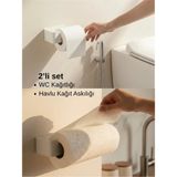 Mikasso Yapışkanlı Tuvalet Kağıdı Askılığı & Havluluk 2’li Set – Delmeden Montaj Banyo ve Mutfak Askılığı Be - Çok Renkli