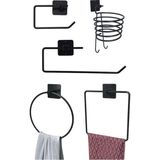 Mikasso Yapışkanlı Tuvalet Kağıdı+Kağıt Havu+Kare ve Yuvarlak Havlu Tutucu Havluluk 5'li Set Metal Siyah - Çok Renkli