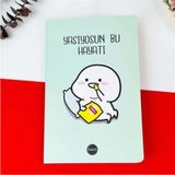 Mikasso Yaşıyosun Bu Hayatı Tasarımlı Terzi Dikişli Defter Sert Düz Çizgisiz Orta Boy Yeşil Konsept Defterle - Çok Renkli