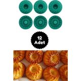 Mikasso Yeşil 12'li Silikon Mini Kek Kalıbı - Muffin Kalıbı 12 Adet Göbekli Kek Kalıbı Silikon Yeşil