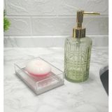 Mikasso Yeşil Cam Sıvı Sabunluk ve Akrilik Sabunluk 2 Li Banyo Seti Cam Yeşil - Çok Renkli