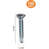 Mikasso Yhb Matkap Uçlu Akıllı Vida 3.9X25 100 Adet