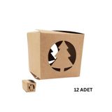 Mikasso Yılbaşı Çam Ağacı Kesim Kraft Hediye Kutu, 12 Adet, Parti, Dekor, Süs Kutusu, 9 x 9 x 8.5 Cm Kraft B