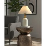 Mikasso Yimpi Dokulu Krem Boyalı Eskitme Toplu Metal Ayaklı 22 cm Açık Krem Pileli Şapkalı Modern Abajur Met - Çok Renkli