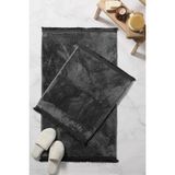 Mikasso Yumuşak Peluş Banyo Paspası Çiftli Antrasit 60X100 ve 40X60 Polyester Çok Renkli