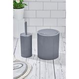 Mikasso Yuvarlak Çöp Kovası & Yuvarlak Tuvalet Fırçası Seti Ikili Banyo Seti Açık Gri Plastik Beyaz Banyo - Çok Renkli