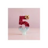 Miki & Miki Fuşya - Simli Taçlı Pasta mumu Doğum günü mum 5 yaş