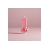 Miki & Miki Pembe Simli Pasta Mumu Doğum günü mum 1 yaş Balon Konsept