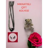 Mıknatıslı Çift Ruh İkizi Gümüş Kaplama Taşlı Kolye Anneler Ve Sevgililer Günü Peluş Ayıcık Hediye