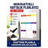 Mıknatıslı Haftalık Planlayıcı 35 50 Cm Katlanabilir, Silinebilir Yazı Tahtası 3 Kalem