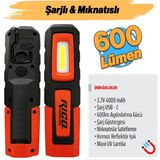 Mıknatıslı Şarjlı Ledli El Feneri 600 Lümen Lambası Spor Kamp Fener Sos & Uv Mavi Işık Oto Tamir - 1 - Siyah