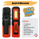 Mıknatıslı Şarjlı Ledli El Feneri 600 Lümen Lambası Spor Kamp Fener Sos & Uv Mavi Işık Oto Tamir