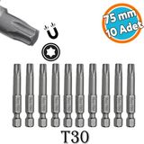 Mıknatıslı Torx T30 Bits Uç 75 Mm 10'Lu Set Kutulu Manyetik 1/4" Matkap Ucu Tork 7.5 Cm Uzunluk