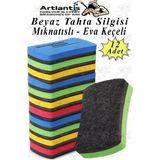 Mıknatıslı Yazı Tahta Silgisi Eva 12 Adet Beyaz Yazı Tahtası Silgisi Manyetik Kaliteli Keçe Uçlu Eva Okul Sınıf Ofis Kuru - Çok Renkli - 11x5 cm - Standart