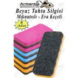 Mıknatıslı Yazı Tahta Silgisi Eva 6 Adet Beyaz Yazı Tahtası Silgisi Manyetik Kaliteli Keçe Uçlu Eva Okul Sınıf Ofis Kuru - Çok Renkli - 11x5 cm - Standart