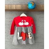 Mikoz Kids Kız Çocuk Uzun Kollu Elbise (NAR ÇİÇEĞİ, 4 YAŞ)