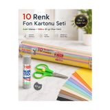 Mikro 10 Renk Fon Kartonu Seti 48X68 Cm | Adel Makas Cetveli + 40 Gr Glue Stick Yapıştırıcı | Okul, Hobi, El İşi Ve Proje Seti