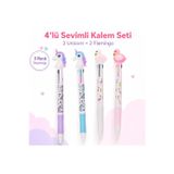 Mikro 4'Lü Sevimli Figürlü Kalem Seti - 2 Unicorn + 2 Flamingo 3 Renkli Tükenmez Kalem - Çocuklar İçin Eğlenceli Hediyelik Kırtasiye Paketi