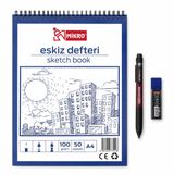 Mikro A4 Eskiz Defteri Seti, 50 Yaprak, 100 gram, Yassı Eskiz Kalemi ve Kalem Ucu Dahil