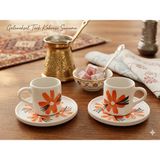 Mikro Hediyelik Çiçek Desenli El Yapımı Seramik Türk Kahve Fincanı Espresso – 2li Set Hediyelik - Beyaz