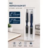 Mikro Hediyelik İkili Kalem Seti 0.7 Uçlu Kalem Mavi Tükenmez Kalem Şeffaf Kutu Öğretmen Ofis Okul Promosyon