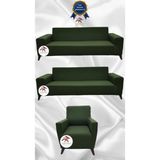 Mikro Lastikli Kaymaz Elastik Koruyucu Giydirme Koltuk Örtüsü - Haki Yeşili - 3+3+1 (3 Parça Set) - 10 x 10 cm