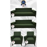 Mikro Lastikli Kaymaz Elastik Koruyucu Giydirme Koltuk Örtüsü - Haki Yeşili - 3+3+1+1 (4 Parça Set) - 10 x 10 cm
