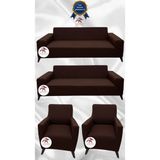 Mikro Lastikli Kaymaz Elastik Koruyucu Giydirme Koltuk Örtüsü - Kahverengi - 3+3+1+1 (4 Parça Set) - 10 x 10 cm