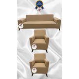 Mikro Lastikli Kaymaz Elastik Koruyucu Giydirme Koltuk Örtüsü - Sütlü Kahve - 3+1+1 (3 Parça Set) - 10 x 10 cm
