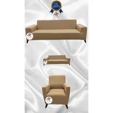 Mikro Lastikli Kaymaz Elastik Koruyucu Giydirme Koltuk Örtüsü - Sütlü Kahve - 3+2+1 (3 Parça Set) - 10 x 10 cm