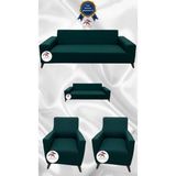 Mikro Lastikli Kaymaz Elastik Koruyucu Giydirme Koltuk Örtüsü - Zümrüt Yeşil - 3+2+1+1 (4 Parça Set) - 10 x 10 cm - Zümrüt Yeşili