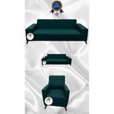 Mikro Lastikli Kaymaz Elastik Koruyucu Giydirme Koltuk Örtüsü - Zümrüt Yeşili - 3+2+1 (3 Parça Set) - 10 x 10 cm