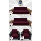 Mikro Lastikli Kaymaz Elastik Koruyucu Kolsuz Koltuk Örtüsü - Bordo - 3+3+1+1 (4 Parça Set) - 10 x 10 cm