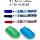 Mikro NS-703 Yuvarlak Uç Beyaz Yazı Tahta Kalemi 3 Lü Set Kraf 575G Tahta Silgisi 2 Li Set - Karışık, Çok Renkli - 14,30CM - TAHTA KALEMİ