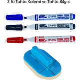 Mikro NS-703 Yuvarlak Uç Beyaz Yazı Tahta Kalemi 3 Lü Set Kraf 575G Tahta Silgisi - Karışık, Çok Renkli - 14,30CM - TAHTA KALEMİ