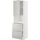 Mikrodalga Fırın Boy Dolabı, Havstorp Açık Gri-Koyu Gri, 60X60X200 Cm, 1 Kapaklı, 2 Çekmeceli ve 2 Raflı