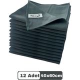 Mikrofiber Cam Bezi Genel Temizlik Bezi Mutfak Banyo Yüzey 12 Adet Antrasit 40X60CM