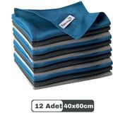 Mikrofiber Cam Bezi Genel Temizlik Bezi Mutfak Banyo Yüzey 12 Adet Mavi Antrasit Gri 40X60CM