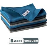 Mikrofiber Cam Bezi Genel Temizlik Bezi Mutfak Banyo Yüzey 6 Adet Mavi Antrasit Gri 40X60CM