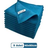 Mikrofiber Cam Bezi Genel Temizlik Bezi Mutfak Banyo Yüzey 9 Adet Mavi 40X60CM